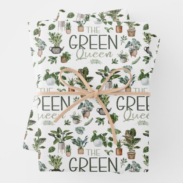 The Green Queen tropical houseplant lover Wrapping Paper Sheets (In situ)