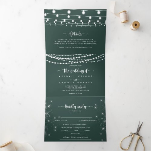 The Green Rustic String Lights Trifold Wedding of