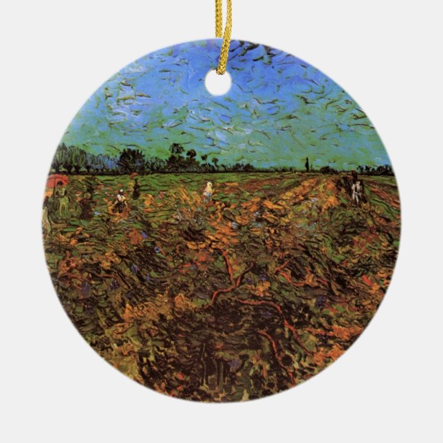 The Green Vineyard by Vincent van Gogh Ceramic Ornament (Front)