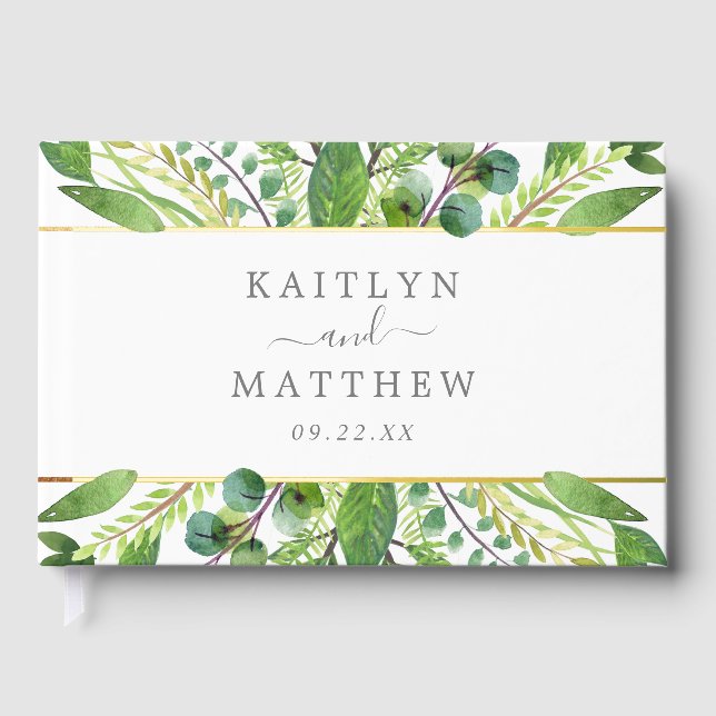 The Greenery & Gold Wedding Collection Foil Guest Book (Front)