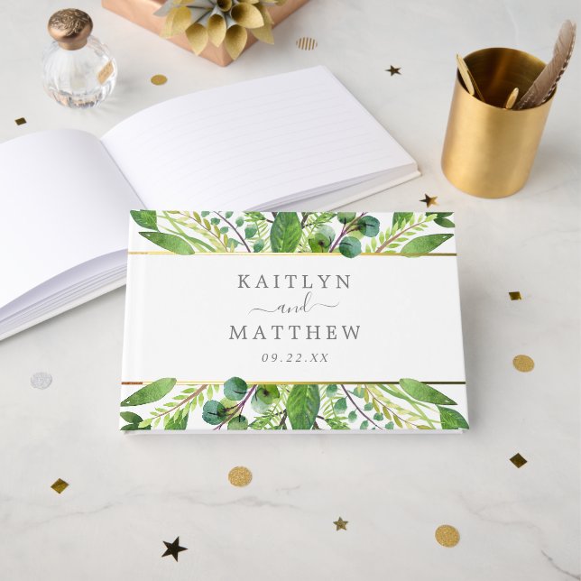 The Greenery & Gold Wedding Collection Foil Guest Book (Front Open)