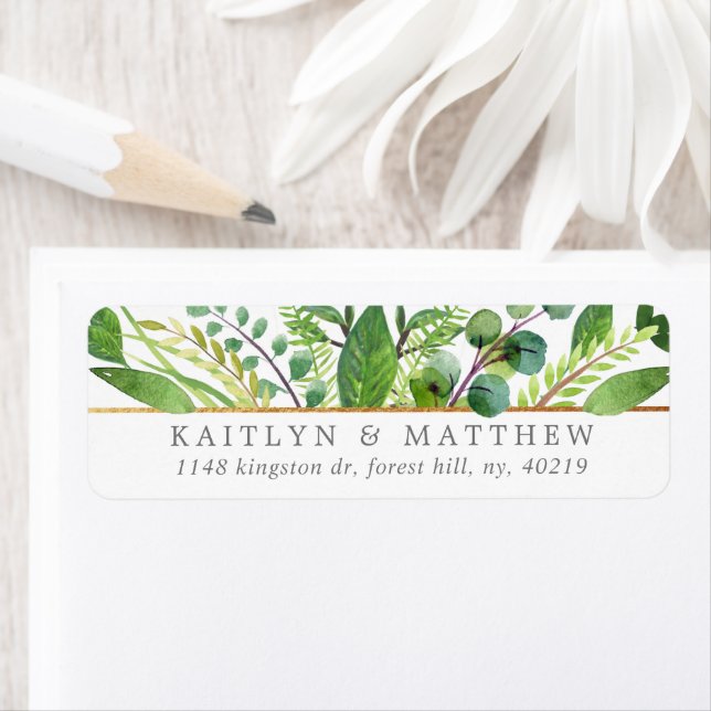 The Greenery & Gold Wedding Collection Label (Insitu)