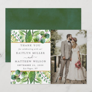 The Greenery & Gold Wedding Collection Photo Thank You Card