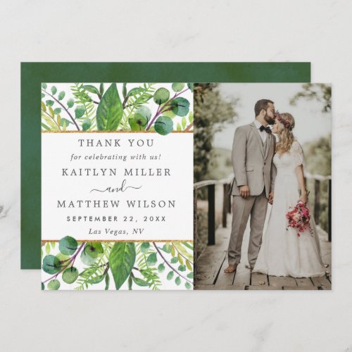 The Greenery  Gold Wedding Collection Photo Thank You Card