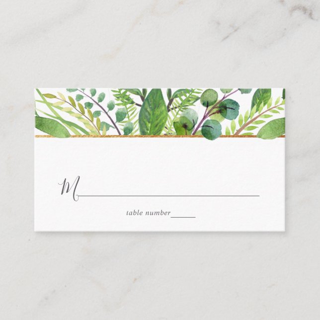 The Greenery & Gold Wedding Collection Place Card (Front)
