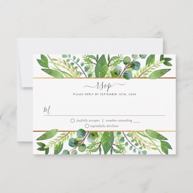 The Greenery & Gold Wedding Collection RSVP Card (Front)