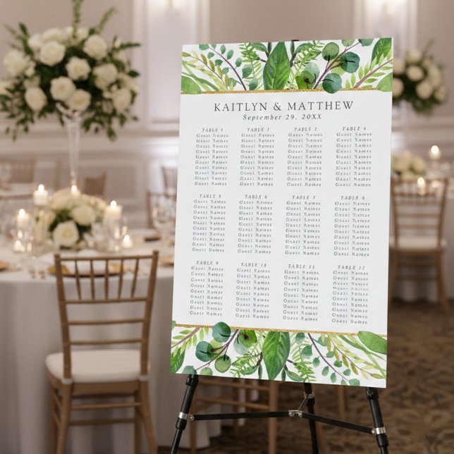 The Greenery & Gold Wedding Collection Table Plan Foam Board (Creator Uploaded)