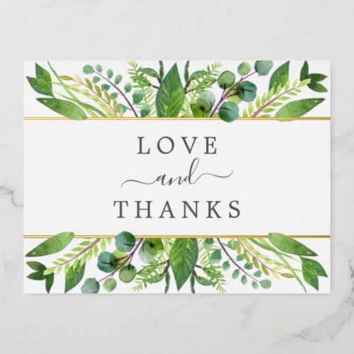 The Greenery  Gold Wedding Collection Thank You Foil Invitation Postcard