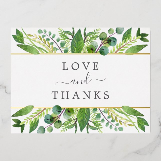 The Greenery & Gold Wedding Collection Thank You Foil Invitation Postcard (Front)