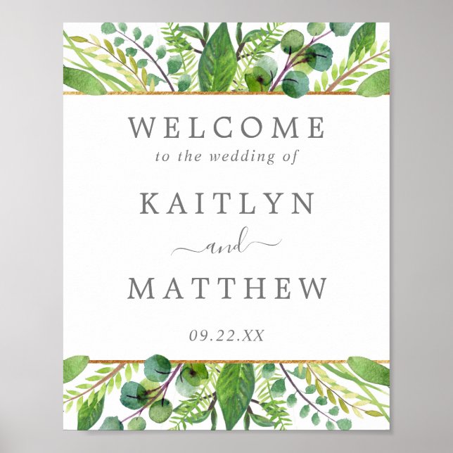 The Greenery & Gold Wedding Collection Welcome Poster (Front)