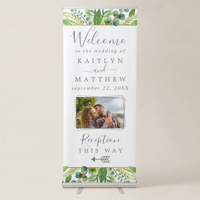 The Greenery & Gold Wedding Collection Welcome Retractable Banner (Front)