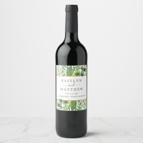 The Greenery & Gold Wedding Collection Wine Label