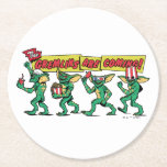 The Gremlins™ Are Coming Round Paper Coaster<br><div class="desc">Get ready for mischief with this bold, retro-inspired design featuring a lineup of playful gremlins marching in with snacks, 3D glasses, and movie-night chaos. With expressive poses, classic creature styling, and vibrant comic-book lettering, this artwork captures the mischievous spirit and cult-favorite energy fans love. The dynamic banner headline and colorful...</div>
