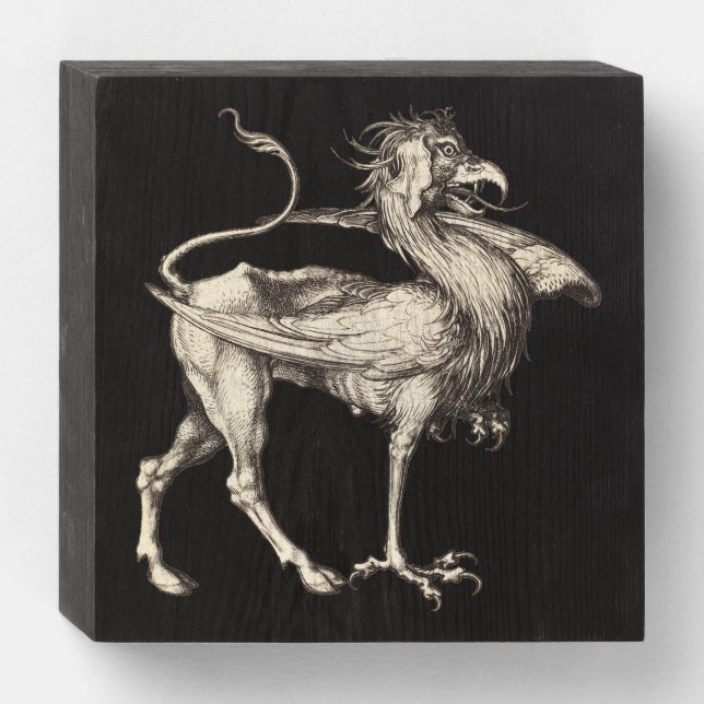 The Griffin 15th Century Medieval Engraving Wooden Box Sign (Front Horizontal)