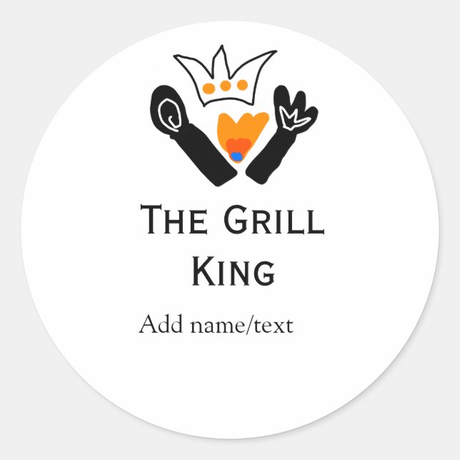 The grill master add name text cooking best barequ classic round sticker (Front)
