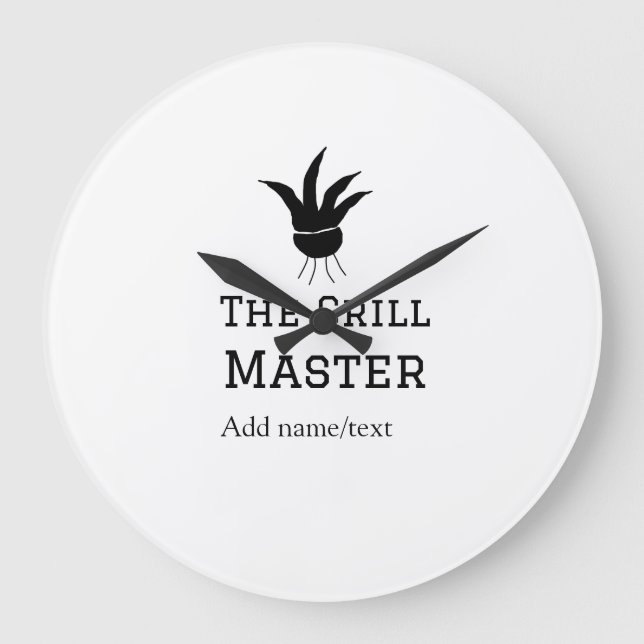 The grill master add name text cooking best barequ large clock (Front)