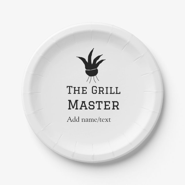 The grill master add name text cooking best barequ paper plates (Front)