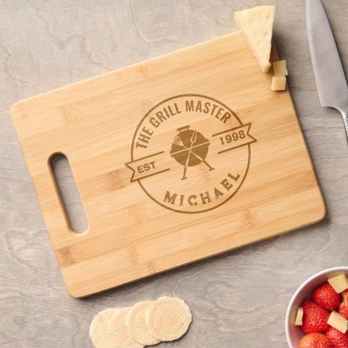 The Grill Master Established Year Custom Name Engraved Cutting Board