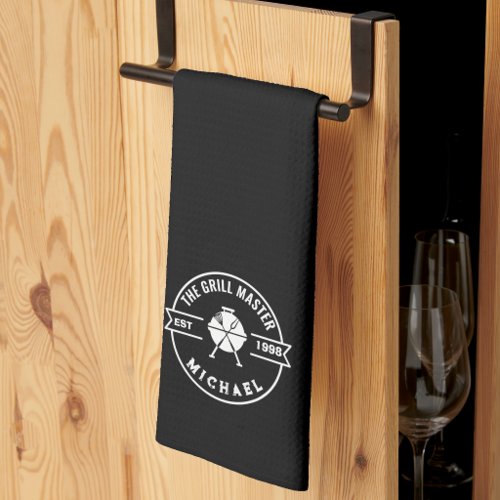 The Grill Master Established Year Custom Name Kitchen Towel