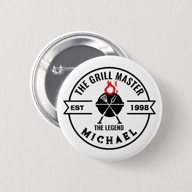 The Grill Master Established Year Name Flame Button (Front & Back)