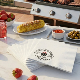 The Grill Master Established Year Name Flame Napkins