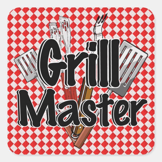 The Grill Master with BBQ Tools Square Sticker (Front)