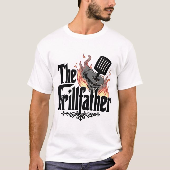 The Grillfather Funny BBQ Grill Master Design T-Shirt (Front)