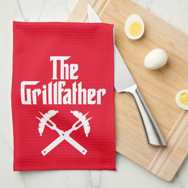 The Grillfather With Hot Dogs Kitchen Towel (Quarter Fold)