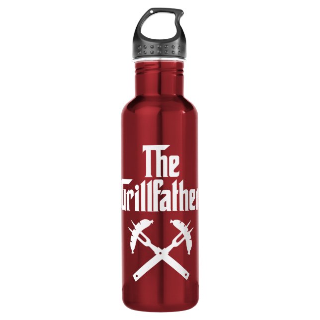 The Grillfather With Hot Dogs Stainless Steel Water Bottle (Front)