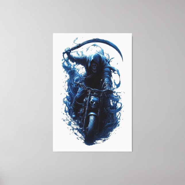 The Grim Reaper Biker on a Motorcycle Canvas Print (Front)