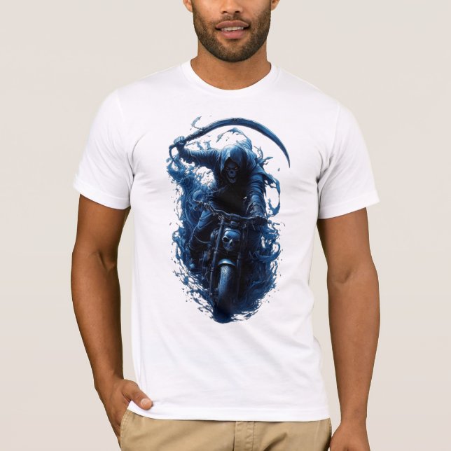 The Grim Reaper Biker on a Motorcycle T-Shirt (Front)