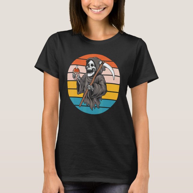The Grim Reaper Skeleton Skull Death Scythe Grunge T-Shirt (Front)