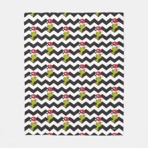 The Grinch   Black & White Holiday Chevron Pattern Fleece Blanket