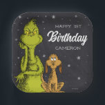 The Grinch Chalkboard Birthday Paper Plates<br><div class="desc">Personalize these cute Dr. Seuss Grinch chalkboard plates for your child's 1st birthday.</div>
