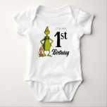 The Grinch Chalkboard First Birthday Baby Bodysuit<br><div class="desc">Check out this fun Dr. Suess Grinch chalkboard first birthday shirt.</div>