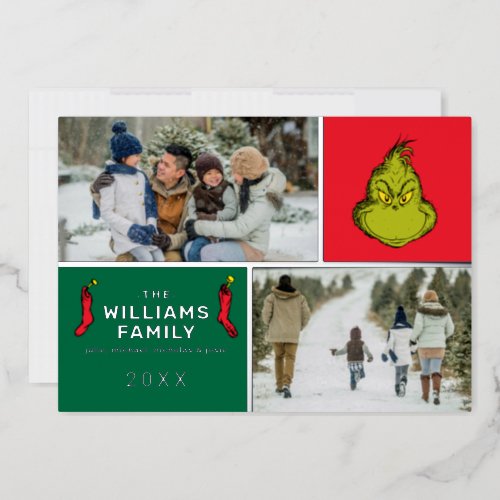The Grinch Christmas Family Photo Collage Foil Holiday Card