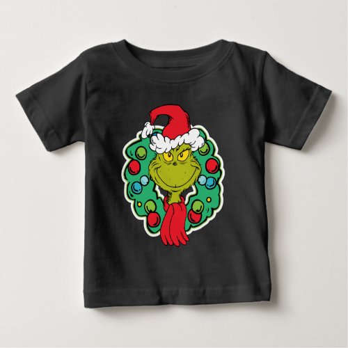 The Grinch  Christmas Holiday Wreath Baby T_Shirt