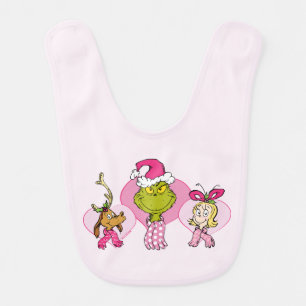 The Grinch Crew in Pink Valentine's Portrait Baby Bib