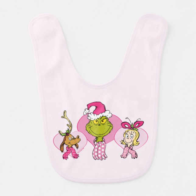 The Grinch Crew in Pink Valentine's Portrait Baby Bib (Front)