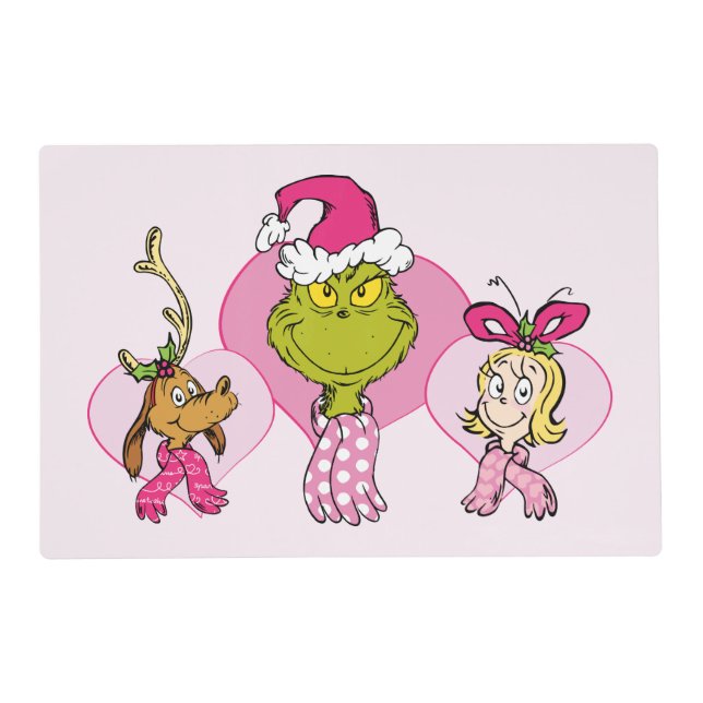 The Grinch Crew in Pink Valentine's Portrait Placemat (Front)