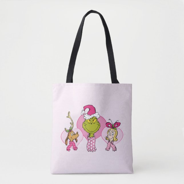 The Grinch Crew in Pink Valentine's Portrait Tote Bag (Front)