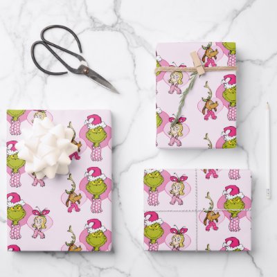 The Grinch Crew in Pink Valentine's Portrait Wrapping Paper Sheets