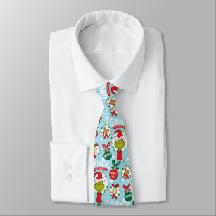 The Grinch   Happy Wholidays Pattern Neck Tie