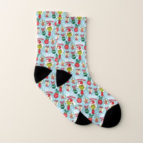 The Grinch  Happy Wholidays Pattern Socks
