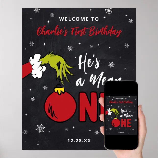 The Grinch He's a Mean One 1st Birthday Poster Zazzle