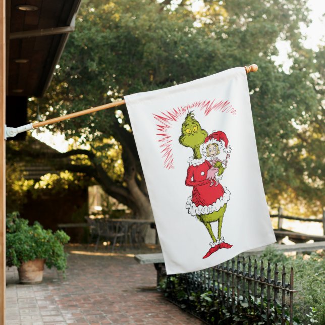 The Grinch Holds Cindy Lou Who House Flag (In SItu)