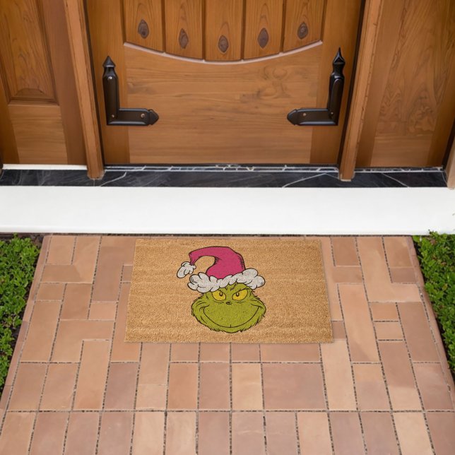 The Grinch in Pink Santa Hat Fiber Doormat (Insitu (Outdoor))