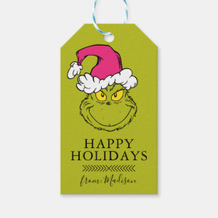 The Grinch in Pink Santa Hat Gift Tags
