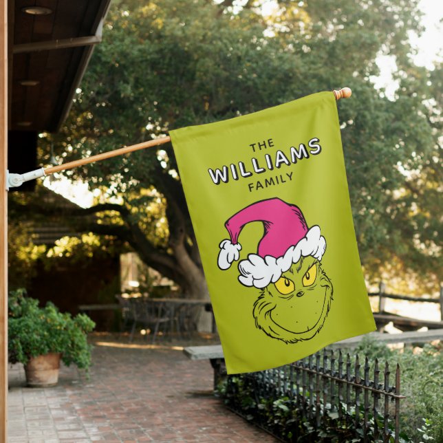 The Grinch in Pink Santa Hat House Flag (In SItu)