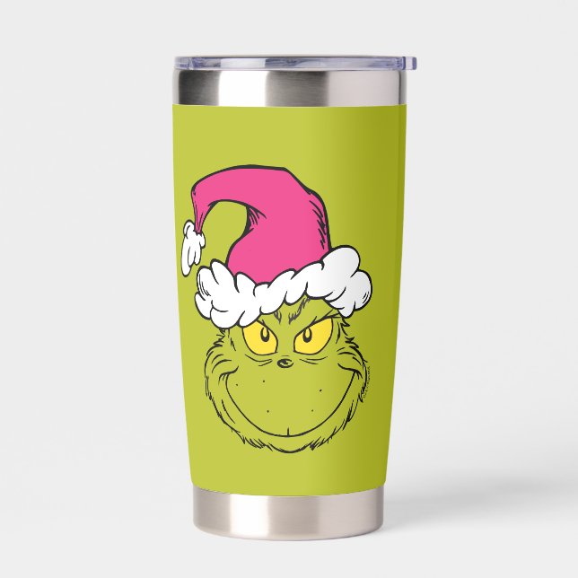 The Grinch in Pink Santa Hat Insulated Tumbler (Left)